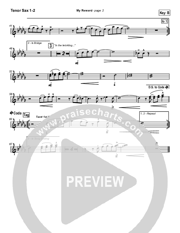 My Reward Tenor Sax 1/2 (Paul Baloche)