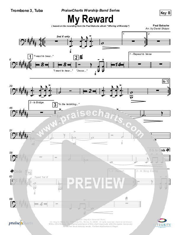 My Reward Trombone 3/Tuba (Paul Baloche)