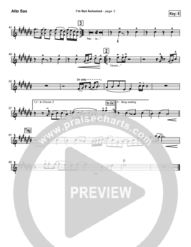 I'm Not Ashamed Alto Sax (Tommy Walker)