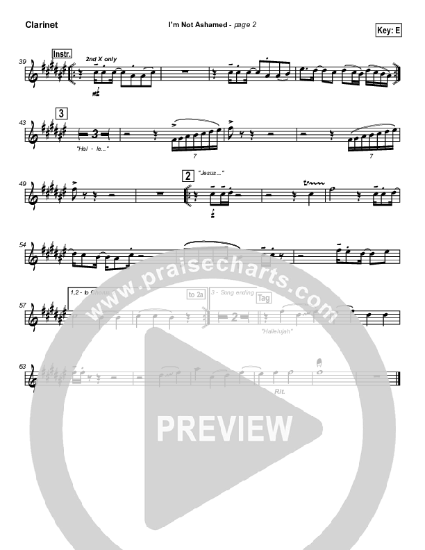 I'm Not Ashamed Clarinet (Tommy Walker)