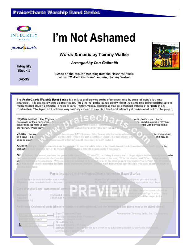 I'm Not Ashamed Orchestration (Tommy Walker)