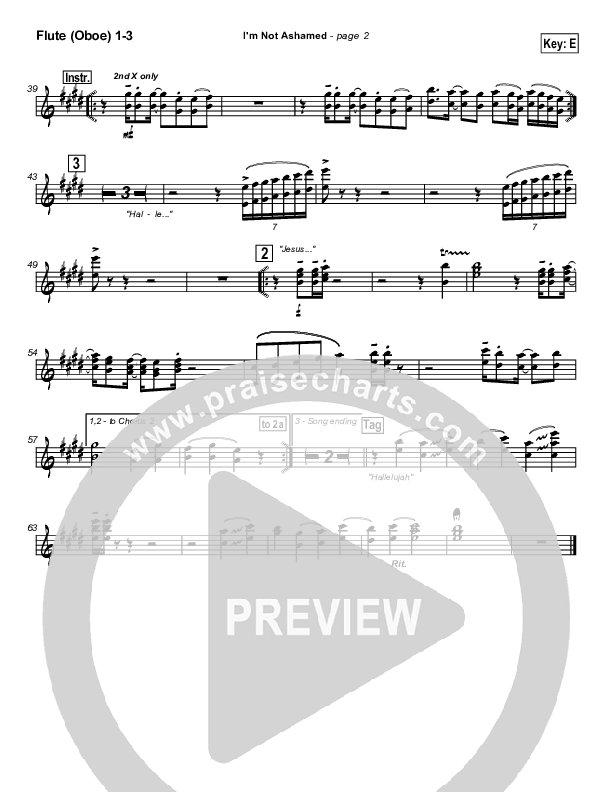 I'm Not Ashamed Flute/Oboe 1/2/3 (Tommy Walker)