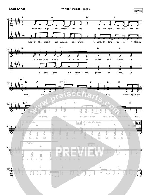 I'm Not Ashamed Lead Sheet (Tommy Walker)
