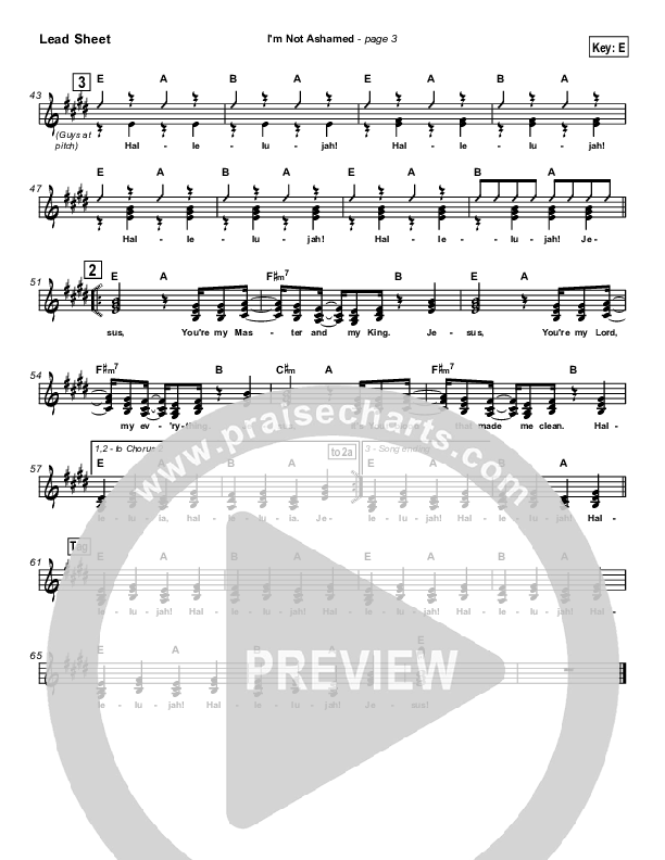 I'm Not Ashamed Lead Sheet (Tommy Walker)