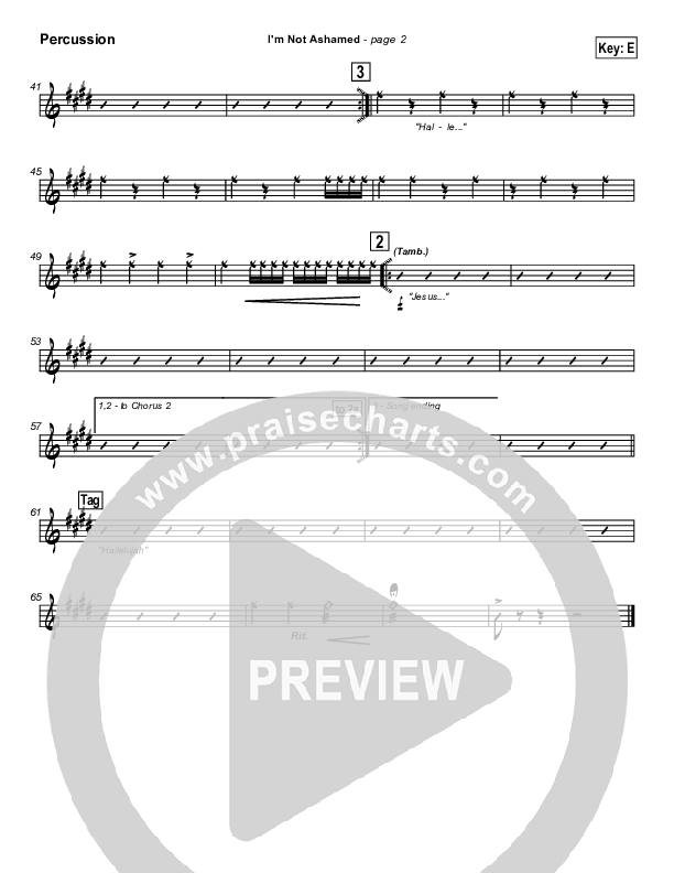 I'm Not Ashamed Percussion (Tommy Walker)