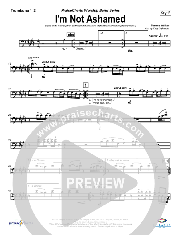 I'm Not Ashamed Trombone 1/2 (Tommy Walker)