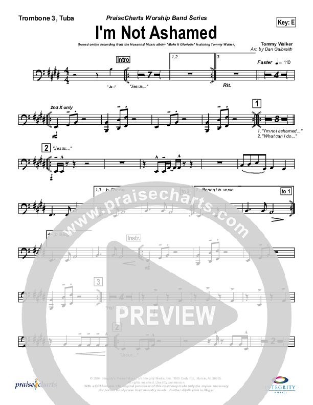 I'm Not Ashamed Trombone 3/Tuba (Tommy Walker)