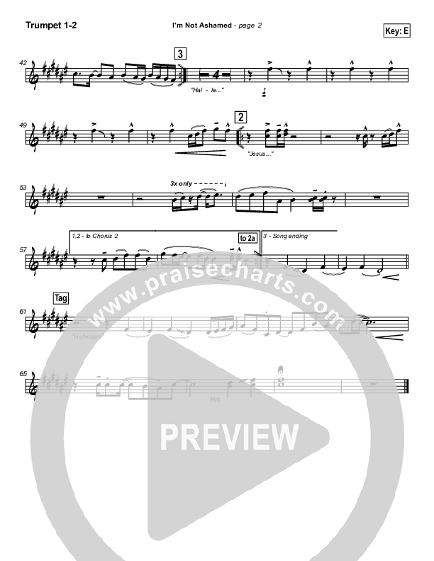 I'm Not Ashamed Trumpet 1,2 (Tommy Walker)