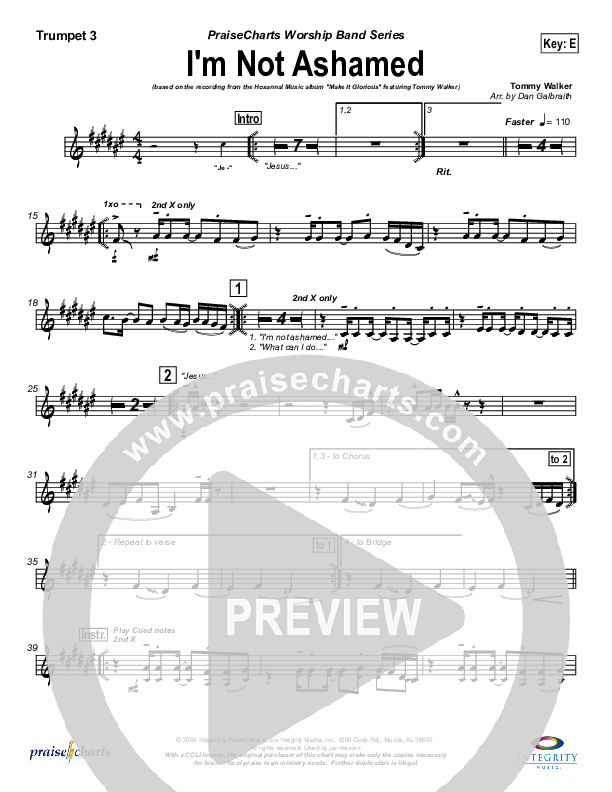 I'm Not Ashamed Trumpet 3 (Tommy Walker)