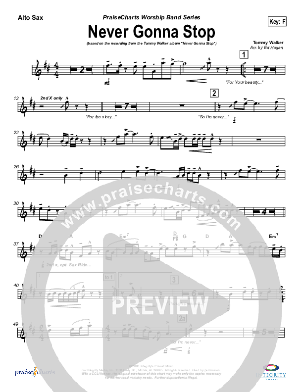 Never Gonna Stop Alto Sax (Tommy Walker)