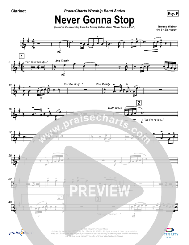 Never Gonna Stop Clarinet (Tommy Walker)