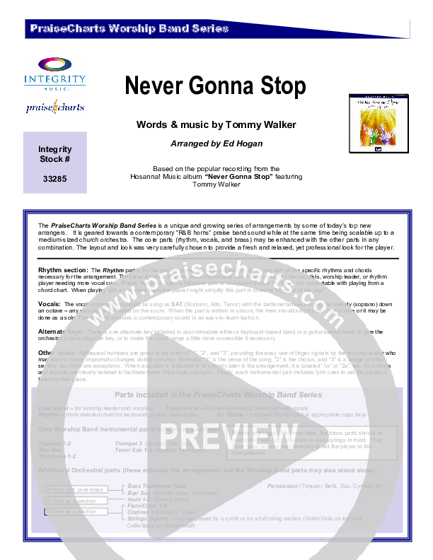 Never Gonna Stop Cover Sheet (Tommy Walker)