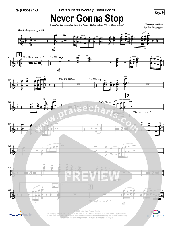 Never Gonna Stop Flute/Oboe 1/2/3 (Tommy Walker)