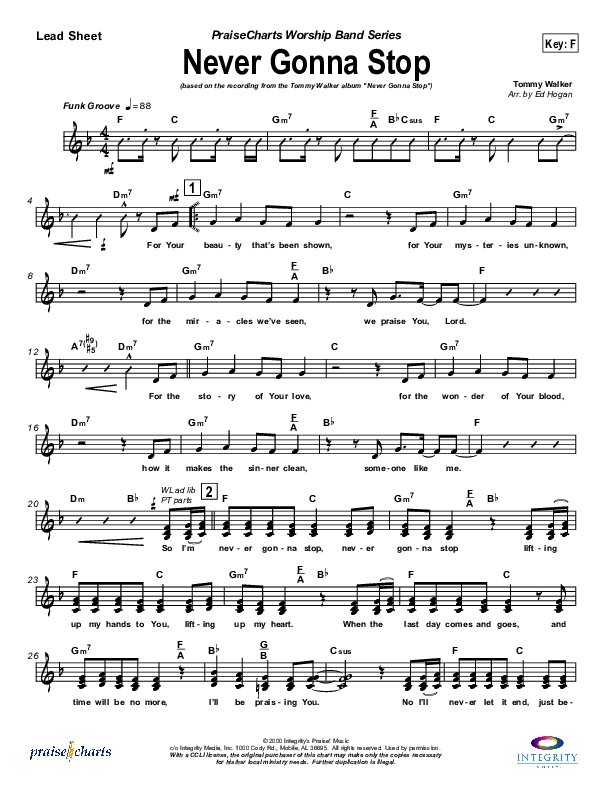 Never Gonna Stop Lead Sheet (Tommy Walker)