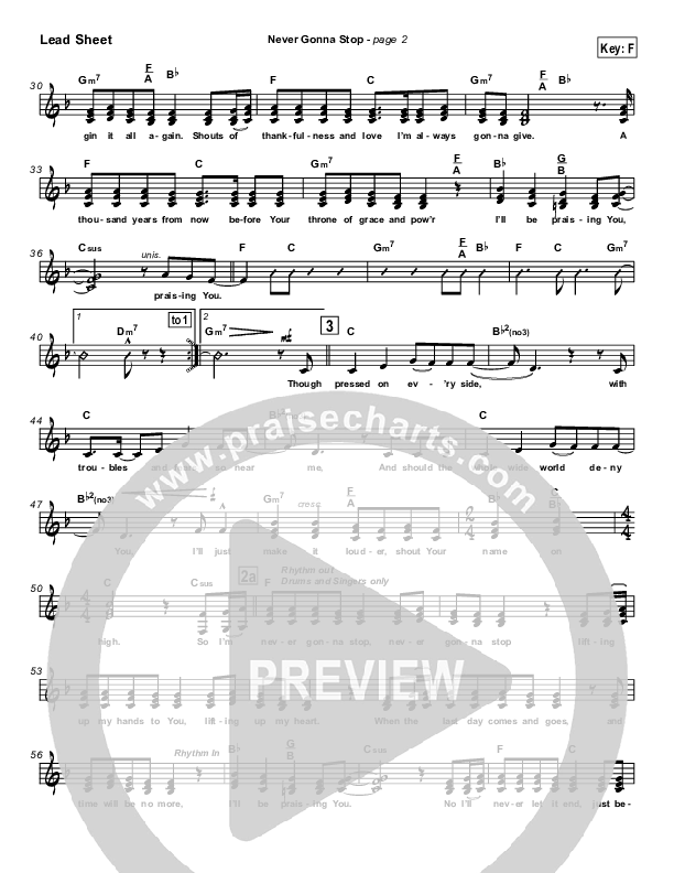 Never Gonna Stop Lead Sheet (Tommy Walker)