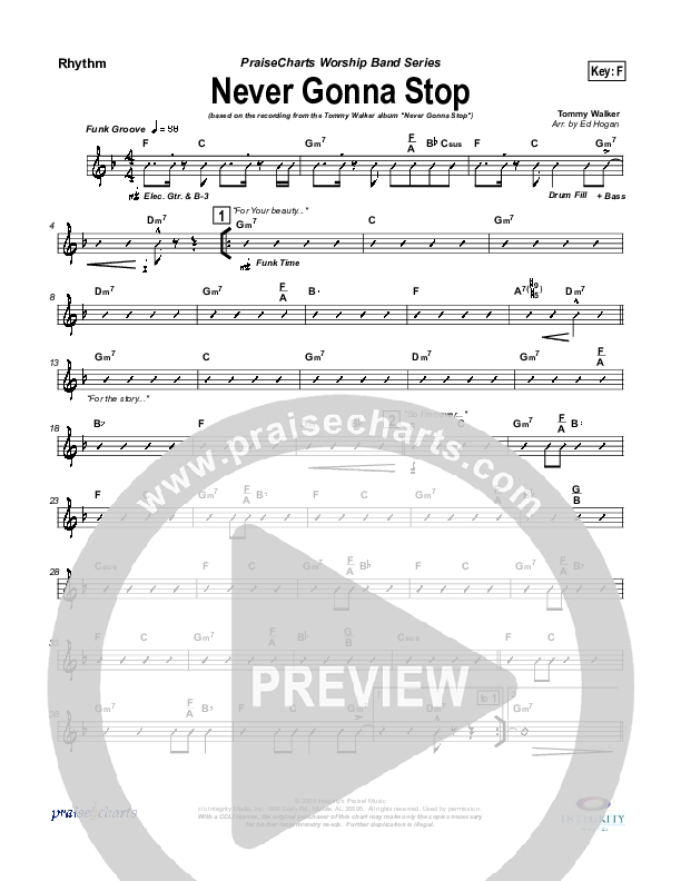 Never Gonna Stop Rhythm Chart (Tommy Walker)