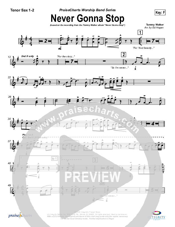 Never Gonna Stop Tenor Sax 1/2 (Tommy Walker)