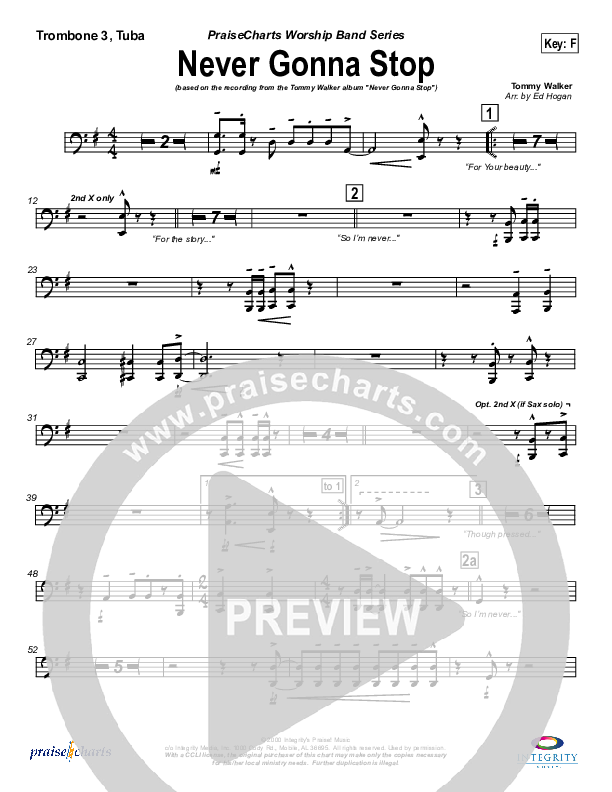 Never Gonna Stop Trombone 3/Tuba (Tommy Walker)