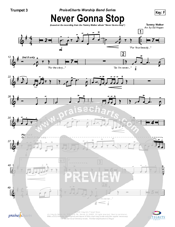 Never Gonna Stop Trumpet 3 (Tommy Walker)