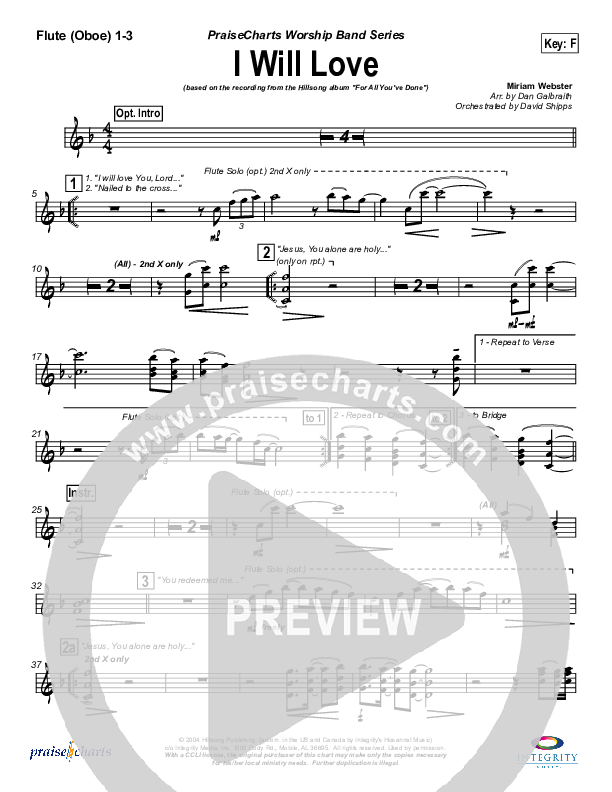 I Will Love Flute/Oboe 1/2/3 (Hillsong Worship)