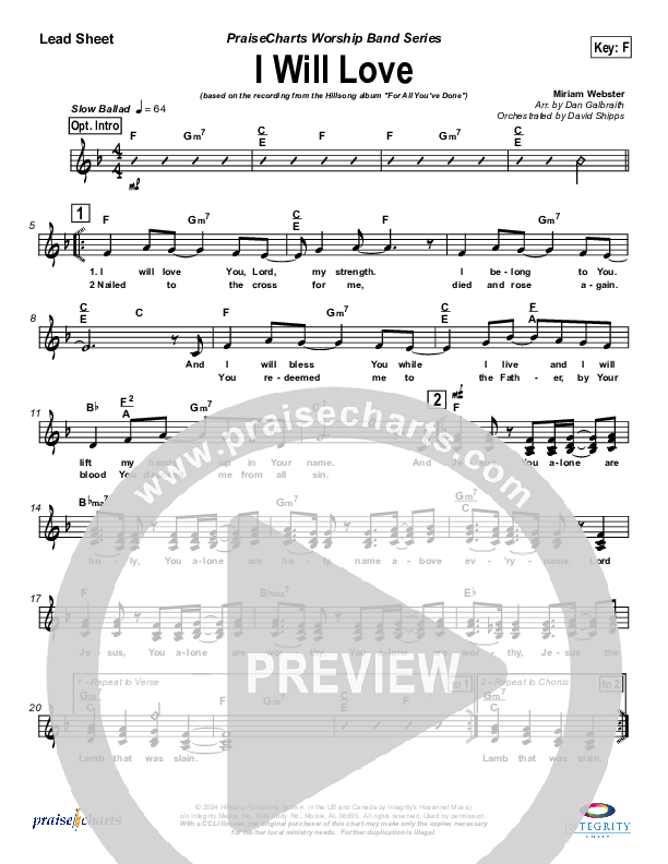 I Will Love Lead Sheet (Hillsong Worship)