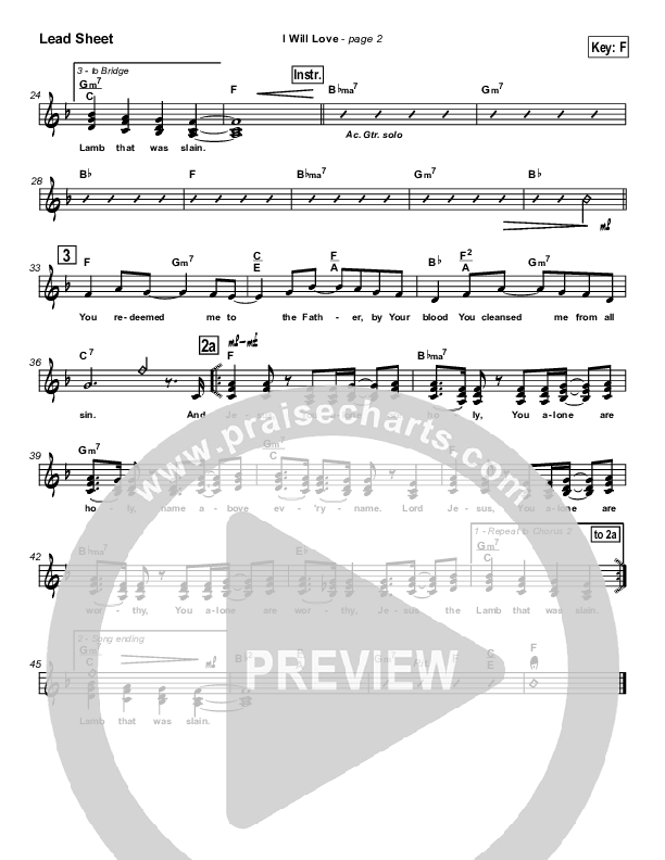 I Will Love Lead Sheet (Hillsong Worship)