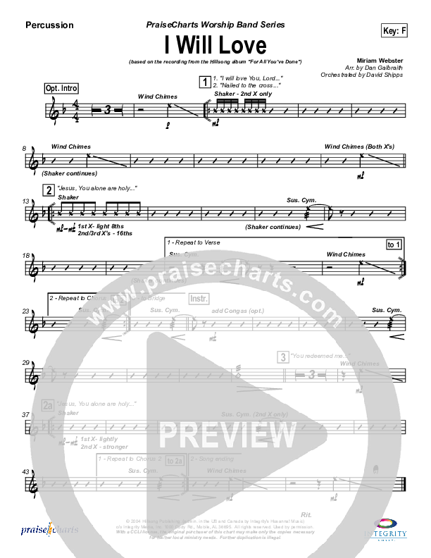 I Will Love Percussion (Hillsong Worship)