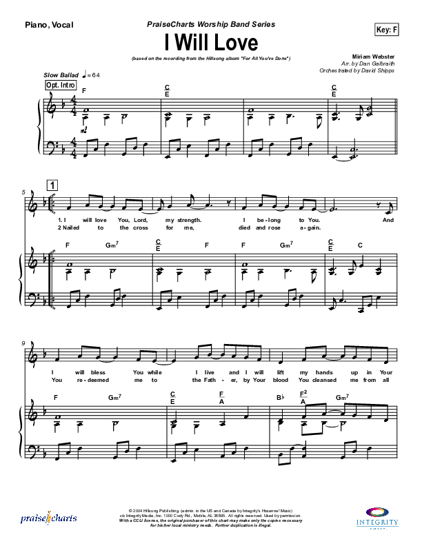 I Will Love Piano/Vocal (Hillsong Worship)