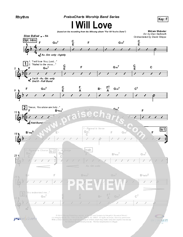 I Will Love Rhythm Chart (Hillsong Worship)