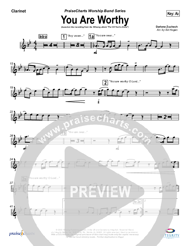 You Are Worthy Clarinet (Hillsong Worship)