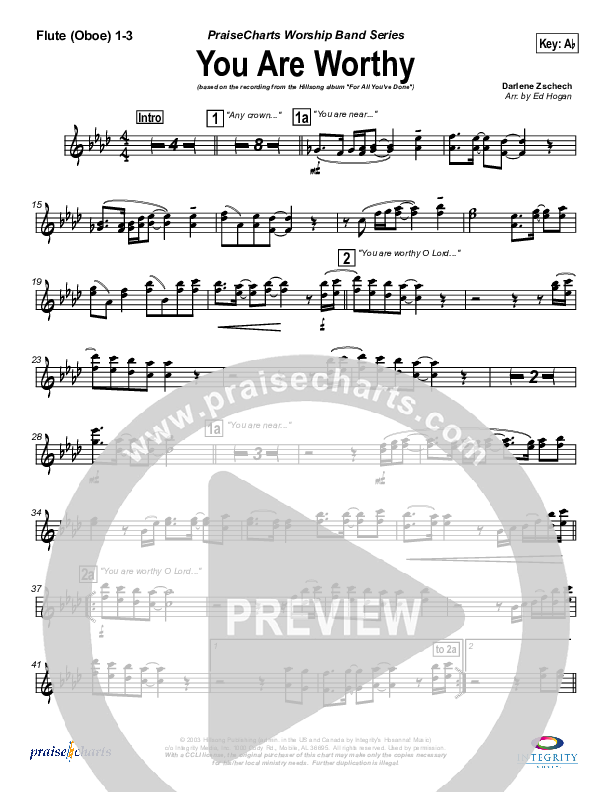 You Are Worthy Flute/Oboe 1/2/3 (Hillsong Worship)