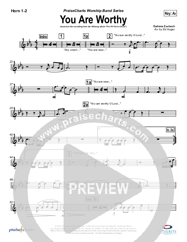You Are Worthy French Horn 1/2 (Hillsong Worship)