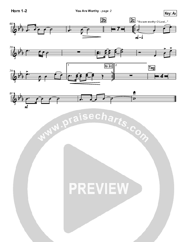 You Are Worthy French Horn 1/2 (Hillsong Worship)