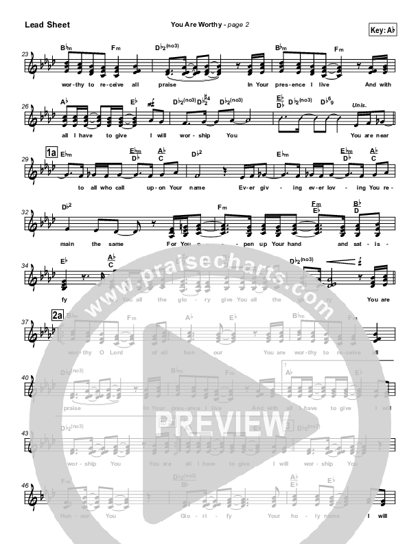 You Are Worthy Lead Sheet (Hillsong Worship)