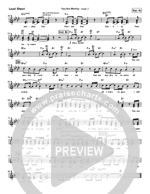 You Are Worthy Lead Sheet (SAT) (Hillsong Worship)