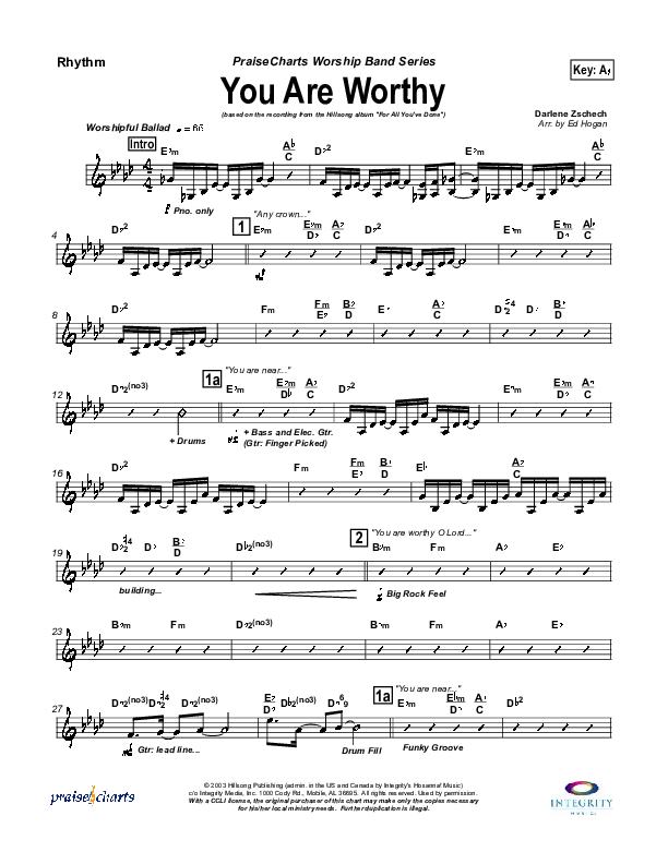 You Are Worthy Rhythm Chart (Hillsong Worship)