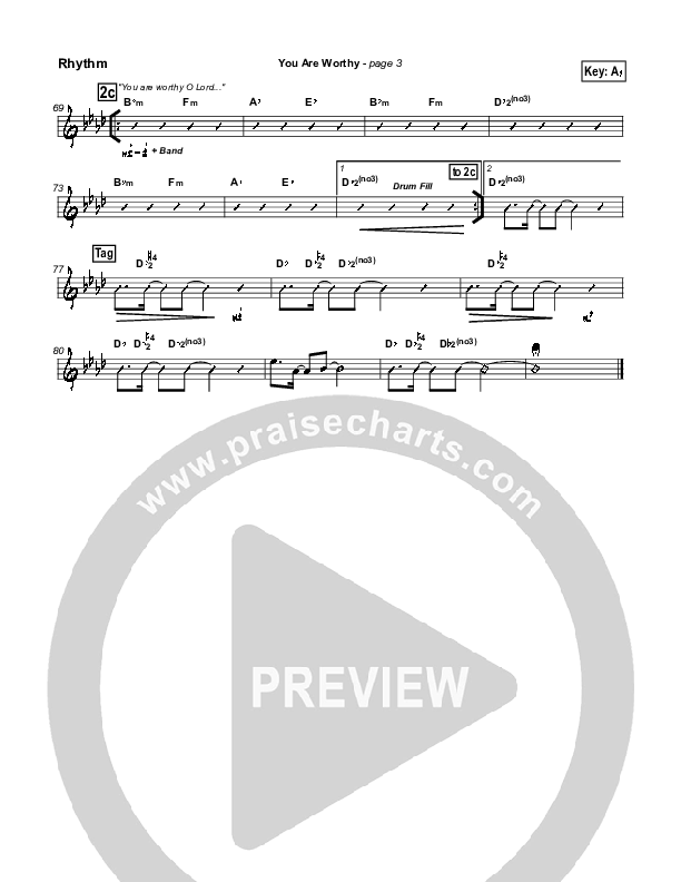 You Are Worthy Rhythm Chart (Hillsong Worship)