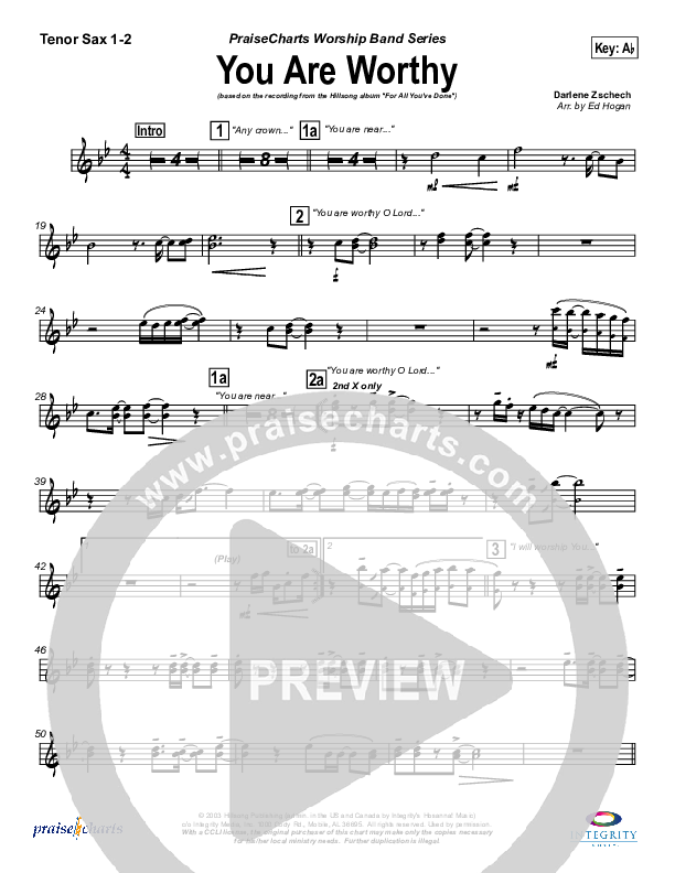 You Are Worthy Tenor Sax 1/2 (Hillsong Worship)