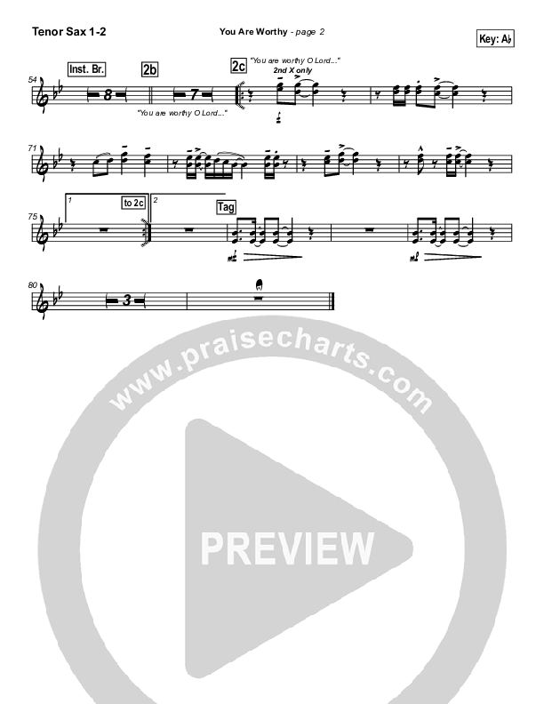 You Are Worthy Tenor Sax 1/2 (Hillsong Worship)