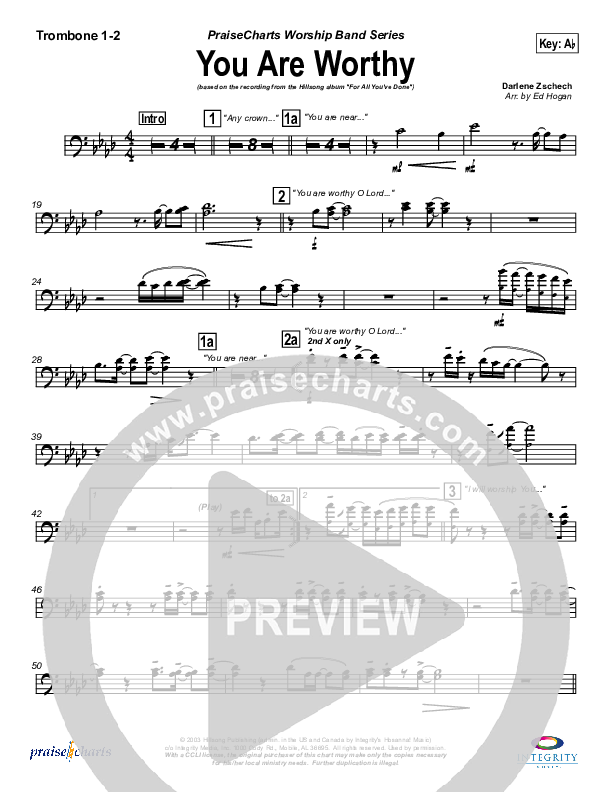 You Are Worthy Trombone 1/2 (Hillsong Worship)