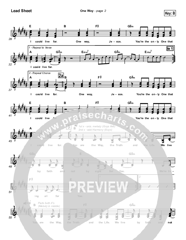 One Way Lead Sheet (Hillsong Worship)