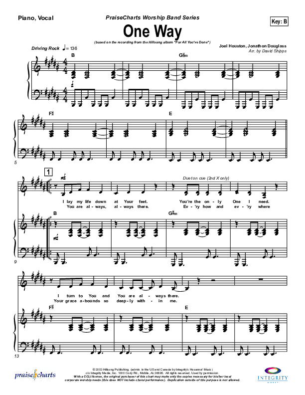 One Way Piano/Vocal (Hillsong Worship)