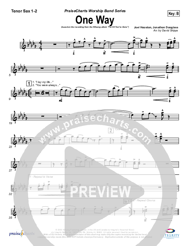 One Way Tenor Sax 1/2 (Hillsong Worship)