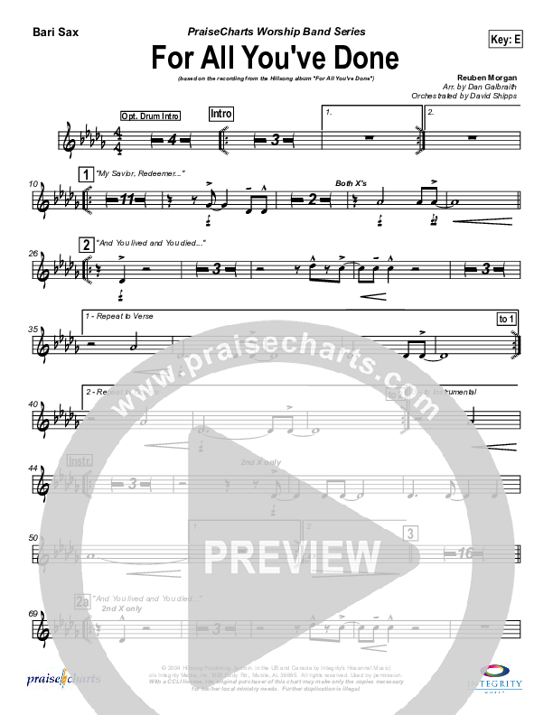For All You've Done Bari Sax (Hillsong Worship)