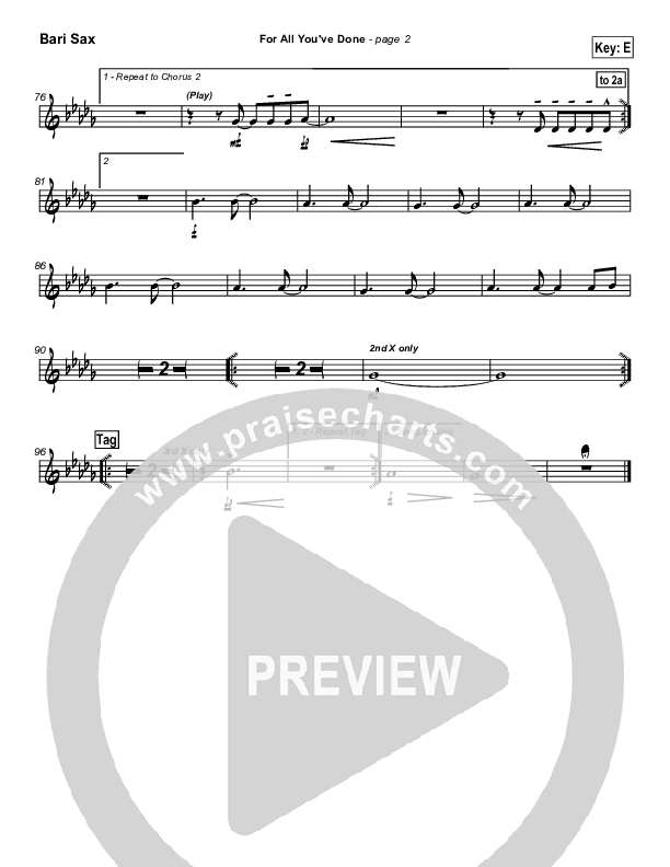 For All You've Done Bari Sax (Hillsong Worship)