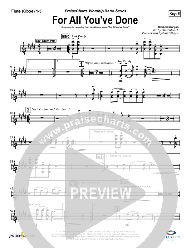 For All You've Done Flute/Oboe 1/2/3 (Hillsong Worship)