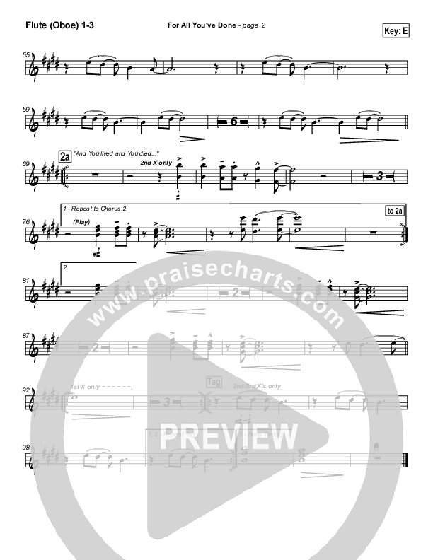 For All You've Done Flute/Oboe 1/2/3 (Hillsong Worship)