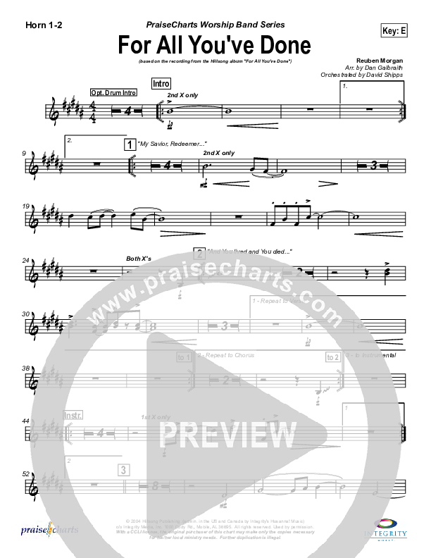For All You've Done French Horn 1/2 (Hillsong Worship)