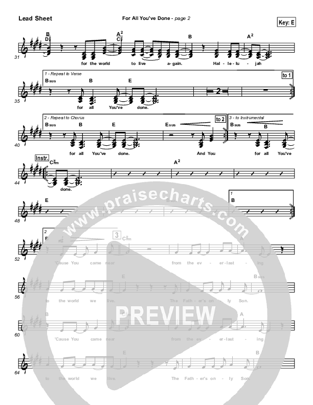 For All You've Done Lead Sheet (SAT) (Hillsong Worship)