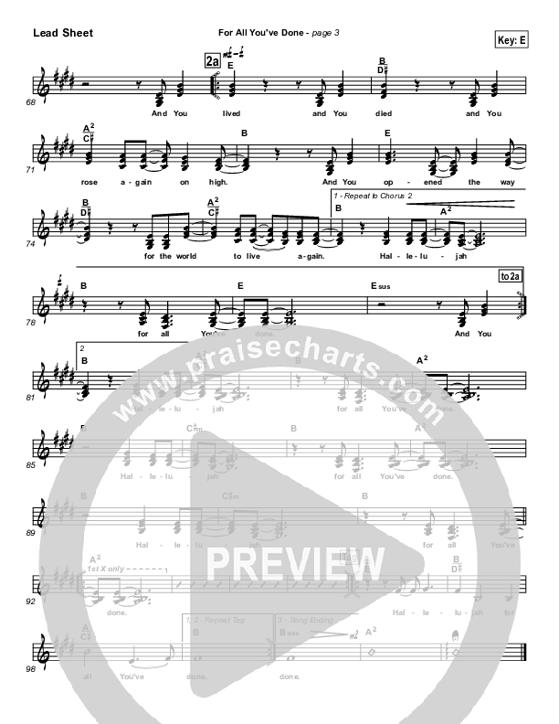 For All You've Done Lead Sheet (SAT) (Hillsong Worship)